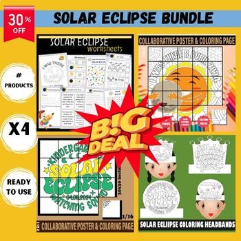 Preview of Total Solar Eclipse : 4xHeadband,8worksheets,coloring poster april 2024 Bundle