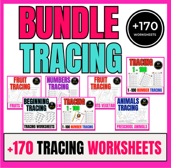 Preview of ⭐⭐{$5  Bundle Tracing Worksheets Writing ⭐⭐⭐ Activities Bundle | +170 worksheets