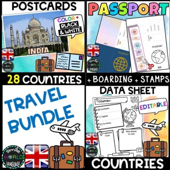 Preview of Bundle Travel around the world passport postcards airport countries