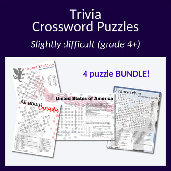 Preview of 4x trivia crossword puzzles. Great research activity for students grade 4+!