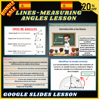 Preview of Bundle Types Lines,Measuring Angles,Protractor,Google Slides Lesson In Spanish