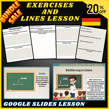 Preview of Bundle Types of Lines Lines Exercises- Google Slides Lesson- Worksheet In German