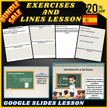 Preview of Bundle Types of Lines Lines Exercises- Google Slides Lesson- Worksheet Spanish