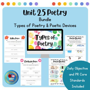 Bundle: 2.5- Poetry Types of Poems & Poetic Devices Worksheets ...