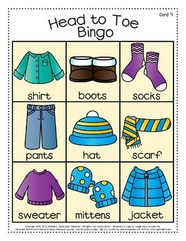 Preschool Bingo Games - Fruit and Cold Weather Clothing by Lessons by Molly