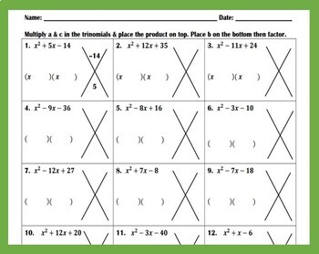 Bundle Using Diamond Factoring Trinomials Factors Of Numbers 1 20