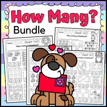 Preview of Bundle Valentine Math Numbers 5&10 Count, Color and Write Morning Worksheets