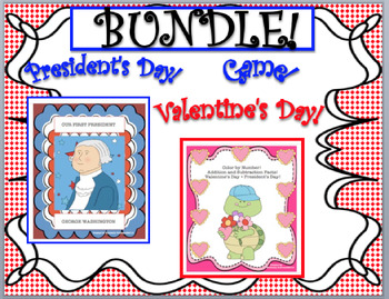 Preview of Bundle Valentine's Day Color by Number George Washington Math + Literacy Game