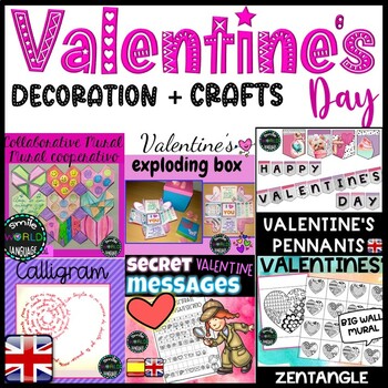 Preview of Bundle Valentine's Day Decoration Pennants Wall Mural Bulletin Crafts