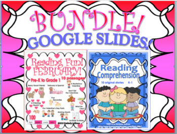 Preview of Bundle Valentine's Day Reading Comprehension Google Slides Independent Workbook