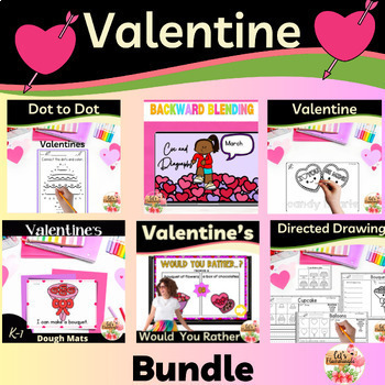 Preview of Bundle Valentines Day  Fine Motor Activities Directed Drawing Literacy Blending