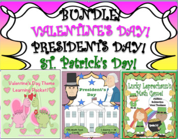 Preview of Bundle Valentines Presidents St. Patrick's Day Game Task Cards Centers