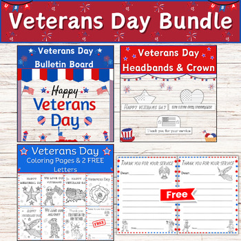 Preview of Bundle: Veterans Day Bulletin Board, Veterans  Coloring Pages, Veterans Headband