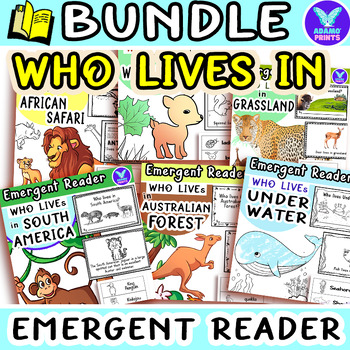 Preview of Bundle WHO LIVES IN - Animals Fun Facts Emergent Reader Kindergarten NO PREP
