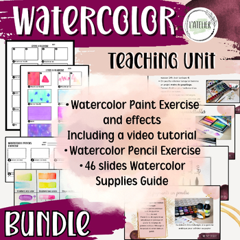 Preview of Bundle: Watercolor Paint Teaching Unit, Art Exercises and lessons