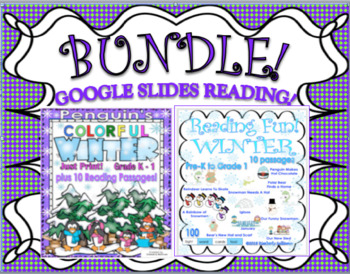 Preview of Bundle Winter Reading Comprehension Google Slides Independent Workbook