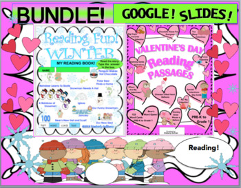 Preview of Bundle Winter Valentine's Day Reading Comprehension Google Slides Sight Words