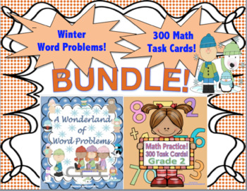 Preview of Bundle Winter Word Problems and 300 Math Task cards for review!