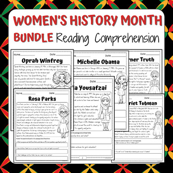 Preview of Bundle Women's History Month Reading Comprehension Human Rights Activity