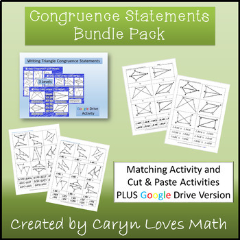 Preview of Writing Congruence Statements Bundle~Triangles~Matching Activity~Google Drive