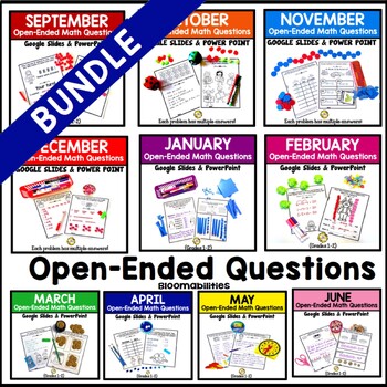 Preview of Bundle Yearlong Open-Ended Math Questions (Journals/Do-Nows (First/Second Grade)