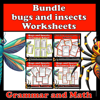 Preview of Bundle bugs and insects Worksheets,Grammar and Math,1st grade,to,6th grade