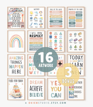 Preview of Bundle classroom poster, boho classroom decor, Pastel classroom bundle