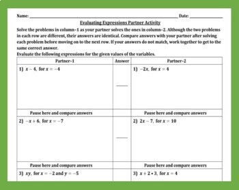 Preview of Bundle for Evaluating Expressions Crossword Puzzle & Partner Activity