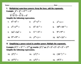 Bundle for Laws of Exponents Practice - Worksheets I and II