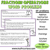Bundle fractions word problems google slides, print task c
