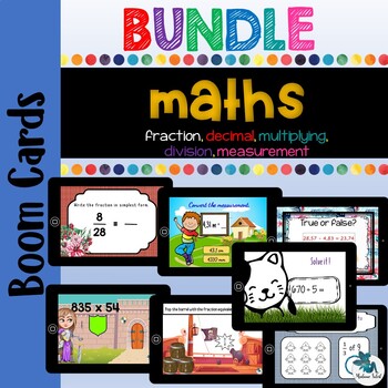 Preview of Bundle math 4-5-6 fraction, operation, measurement distance learning Boom card