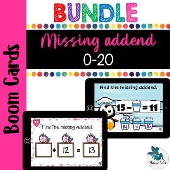 Preview of Bundle missing addend 0-20 Boom cards unicorn distance learning