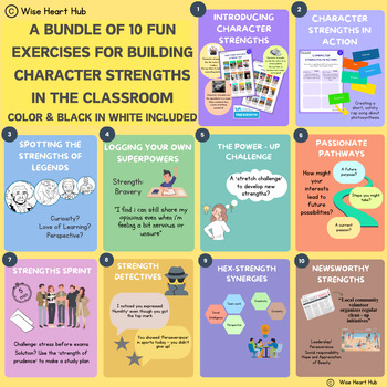 Preview of Bundle of 10 Fun Exercises for Building Character Strengths in the Classroom