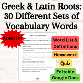 Bundle of 30 Greek & Latin Roots Vocabulary Sets: Lists, H