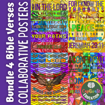 Preview of Bundle of 4 Bible Verse Collaborative Posters Coloring Activity Sunday School