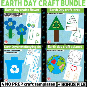 Preview of Bundle of 4 EARTH DAY crafts: OT color, cut glue craft templates No prep