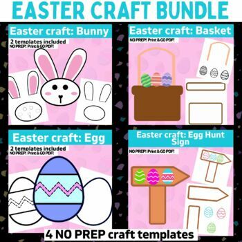 Preview of Bundle of 4 EASTER crafts: OT easter color, cut glue craft templates: No prep!