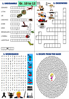Bundle of 4 Fun English Puzzles Worksheets to Cover all grades (from 1