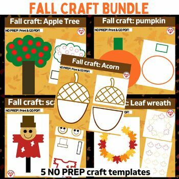 Preview of Bundle of 5 FALL crafts: OT color, cut glue craft templates: No prep print & go