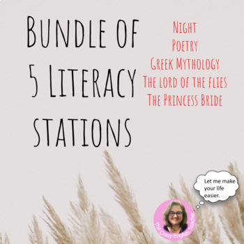 Preview of Bundle of literacy Stations Units Night, LOF, Mythology, Princess Bride, Poetry