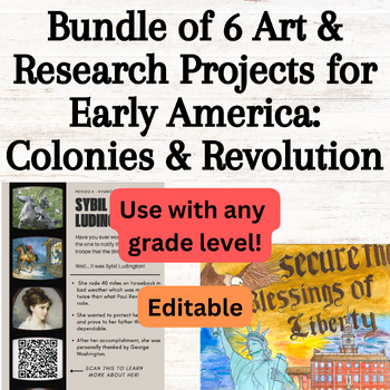 Preview of Bundle of 6 Early America Art Technology Projects 13 Colonies Revolutionary War
