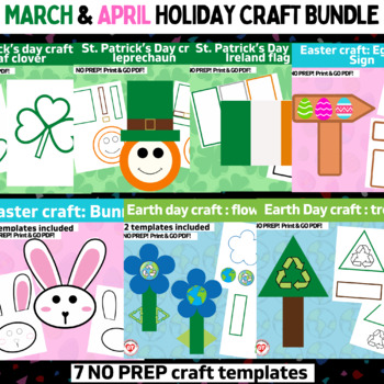 Preview of Bundle of 7 March & April HOLIDAY crafts: OT color, cut glue craft templates