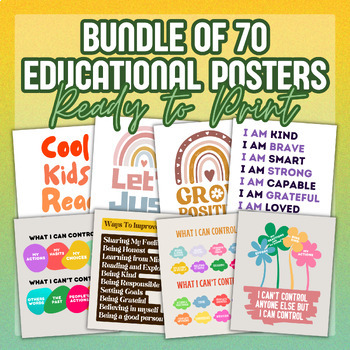 Preview of Bundle of 70 printable inspirational growth mindset posters for classroom