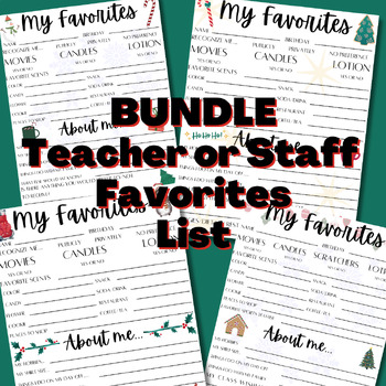 Bundle of 5 Christmas My Favorites List INSTANT DOWNLOAD Teacher ...