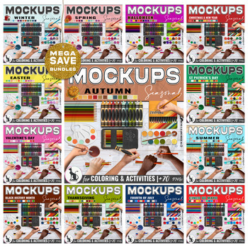 Preview of Bundle of Coloring and Activities Mockups Movable Hands Colored Pencils Crayons