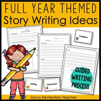 Preview of Bundle of Creative Story Prompt Flashcards and Writing Templates for Year