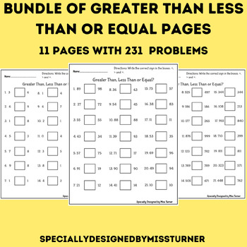 Preview of Bundle of Greater Than Less Than or Equal to Pages PRINTABLES*