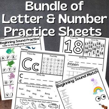 Preview of Bundle of Handwriting, Letter, Beginning Sound, and Number Practice