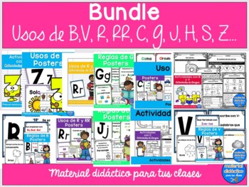 Preview of Usos de...V/B, G/J, R/RR, C, S, H, Z - juegos y actividades- Spanish Bundle