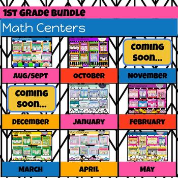 Preview of Bundle of Yearlong Monthly Stations | Seasonal First Grade Math Centers